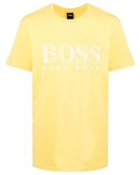 gelbes bedrucktes T-Shirt mit einem Rundhalsausschnitt von BOSS