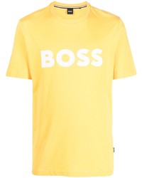 gelbes bedrucktes T-Shirt mit einem Rundhalsausschnitt von BOSS