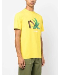 gelbes bedrucktes T-Shirt mit einem Rundhalsausschnitt von Palm Angels