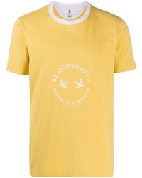 gelbes bedrucktes T-Shirt mit einem Rundhalsausschnitt von Brunello Cucinelli