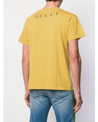 gelbes bedrucktes T-Shirt mit einem Rundhalsausschnitt von Gucci