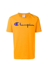 gelbes bedrucktes T-Shirt mit einem Rundhalsausschnitt von Champion