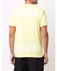 gelbes bedrucktes T-Shirt mit einem Rundhalsausschnitt von Stone Island