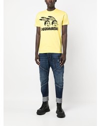 gelbes bedrucktes T-Shirt mit einem Rundhalsausschnitt von DSQUARED2