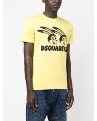 gelbes bedrucktes T-Shirt mit einem Rundhalsausschnitt von DSQUARED2