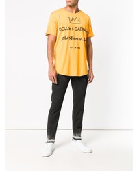 gelbes bedrucktes T-Shirt mit einem Rundhalsausschnitt von Dolce & Gabbana