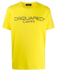 gelbes bedrucktes T-Shirt mit einem Rundhalsausschnitt von DSQUARED2