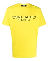 gelbes bedrucktes T-Shirt mit einem Rundhalsausschnitt von DSQUARED2