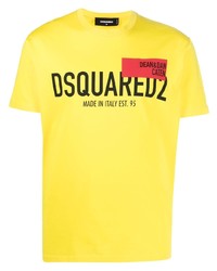 gelbes bedrucktes T-Shirt mit einem Rundhalsausschnitt von DSQUARED2