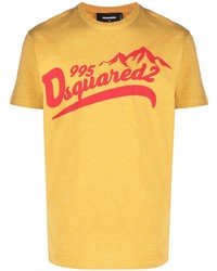 gelbes bedrucktes T-Shirt mit einem Rundhalsausschnitt von DSQUARED2