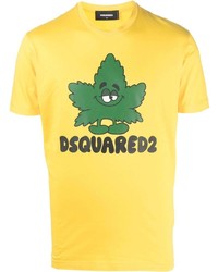 gelbes bedrucktes T-Shirt mit einem Rundhalsausschnitt von DSQUARED2