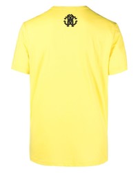 gelbes bedrucktes T-Shirt mit einem Rundhalsausschnitt von Roberto Cavalli