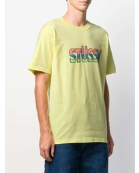 gelbes bedrucktes T-Shirt mit einem Rundhalsausschnitt von Stussy