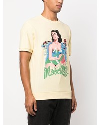 gelbes bedrucktes T-Shirt mit einem Rundhalsausschnitt von Moschino