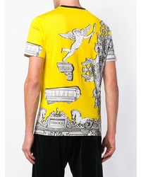 gelbes bedrucktes T-Shirt mit einem Rundhalsausschnitt von Versace