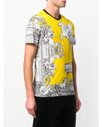 gelbes bedrucktes T-Shirt mit einem Rundhalsausschnitt von Versace