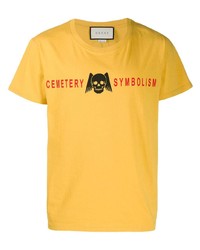 gelbes bedrucktes T-Shirt mit einem Rundhalsausschnitt von Gucci