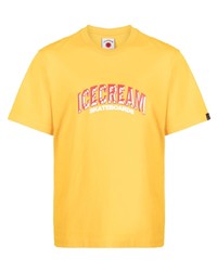 gelbes bedrucktes T-Shirt mit einem Rundhalsausschnitt von Icecream