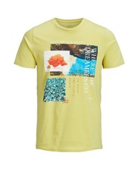 gelbes bedrucktes T-Shirt mit einem Rundhalsausschnitt von Jack & Jones