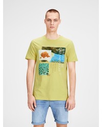 gelbes bedrucktes T-Shirt mit einem Rundhalsausschnitt von Jack & Jones