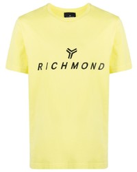 gelbes bedrucktes T-Shirt mit einem Rundhalsausschnitt von John Richmond