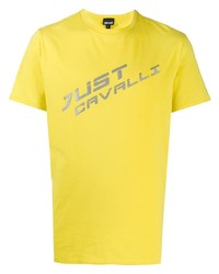 gelbes bedrucktes T-Shirt mit einem Rundhalsausschnitt von Just Cavalli