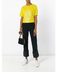 gelbes bedrucktes T-Shirt mit einem Rundhalsausschnitt von Suzusan