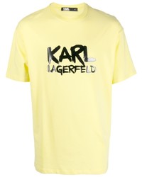 gelbes bedrucktes T-Shirt mit einem Rundhalsausschnitt von Karl Lagerfeld