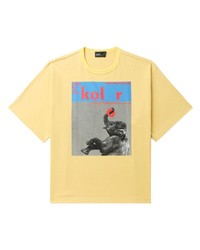 gelbes bedrucktes T-Shirt mit einem Rundhalsausschnitt von Kolor