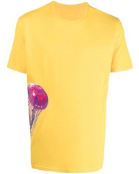 gelbes bedrucktes T-Shirt mit einem Rundhalsausschnitt von Les Hommes