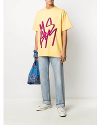 gelbes bedrucktes T-Shirt mit einem Rundhalsausschnitt von MSGM