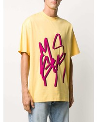 gelbes bedrucktes T-Shirt mit einem Rundhalsausschnitt von MSGM