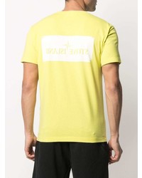 gelbes bedrucktes T-Shirt mit einem Rundhalsausschnitt von Stone Island