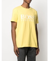 gelbes bedrucktes T-Shirt mit einem Rundhalsausschnitt von BOSS