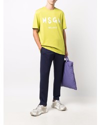 gelbes bedrucktes T-Shirt mit einem Rundhalsausschnitt von MSGM