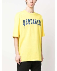 gelbes bedrucktes T-Shirt mit einem Rundhalsausschnitt von DSQUARED2