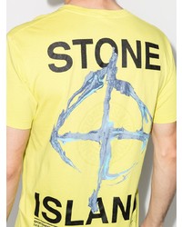 gelbes bedrucktes T-Shirt mit einem Rundhalsausschnitt von Stone Island