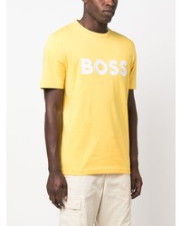 gelbes bedrucktes T-Shirt mit einem Rundhalsausschnitt von BOSS