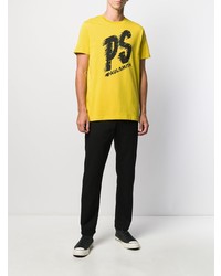 gelbes bedrucktes T-Shirt mit einem Rundhalsausschnitt von PS Paul Smith