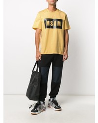 gelbes bedrucktes T-Shirt mit einem Rundhalsausschnitt von MSGM