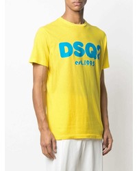 gelbes bedrucktes T-Shirt mit einem Rundhalsausschnitt von DSQUARED2