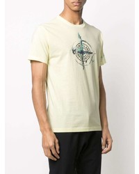 gelbes bedrucktes T-Shirt mit einem Rundhalsausschnitt von Stone Island