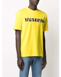 gelbes bedrucktes T-Shirt mit einem Rundhalsausschnitt von Moschino