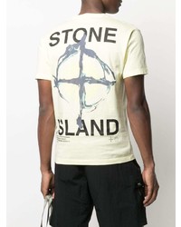 gelbes bedrucktes T-Shirt mit einem Rundhalsausschnitt von Stone Island