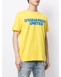 gelbes bedrucktes T-Shirt mit einem Rundhalsausschnitt von DSQUARED2