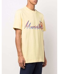 gelbes bedrucktes T-Shirt mit einem Rundhalsausschnitt von Moncler