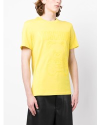 gelbes bedrucktes T-Shirt mit einem Rundhalsausschnitt von Moschino