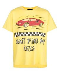 gelbes bedrucktes T-Shirt mit einem Rundhalsausschnitt von Lost Daze