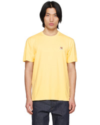 gelbes bedrucktes T-Shirt mit einem Rundhalsausschnitt von MAISON KITSUNÉ
