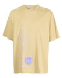 gelbes bedrucktes T-Shirt mit einem Rundhalsausschnitt von Marcelo Burlon County of Milan